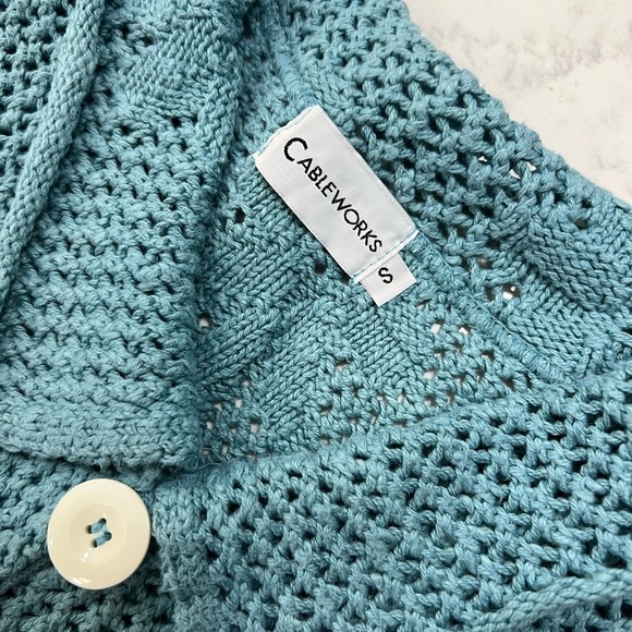 Vibrant Blue Cable Knit Cardigan with Classic Collar - Picture 5 of 9